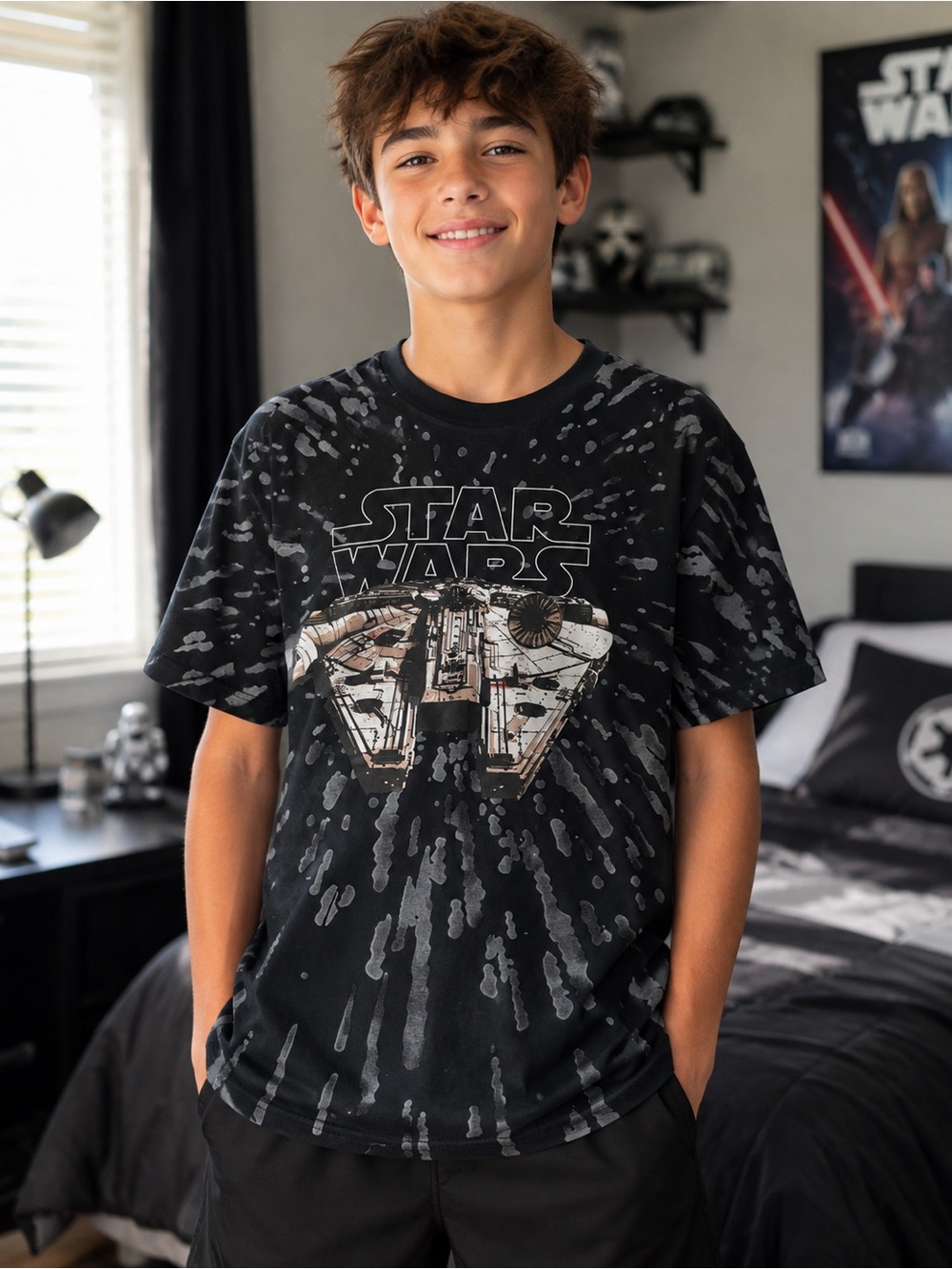 Star Wars Millennium Falcon Graphic T-Shirt Boys Size L Short Sleeve Youth Tee